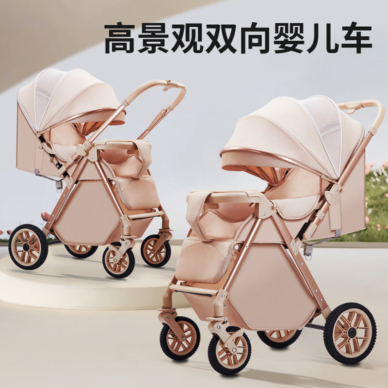 Lightweight foldable baby stroller, reclining high-view double-decker stroller, four-wheel pushchair for kids and babies
