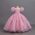 Ready-to-ship children's formal dress: bubble sleeve floral wedding dress, princess party dress for girls