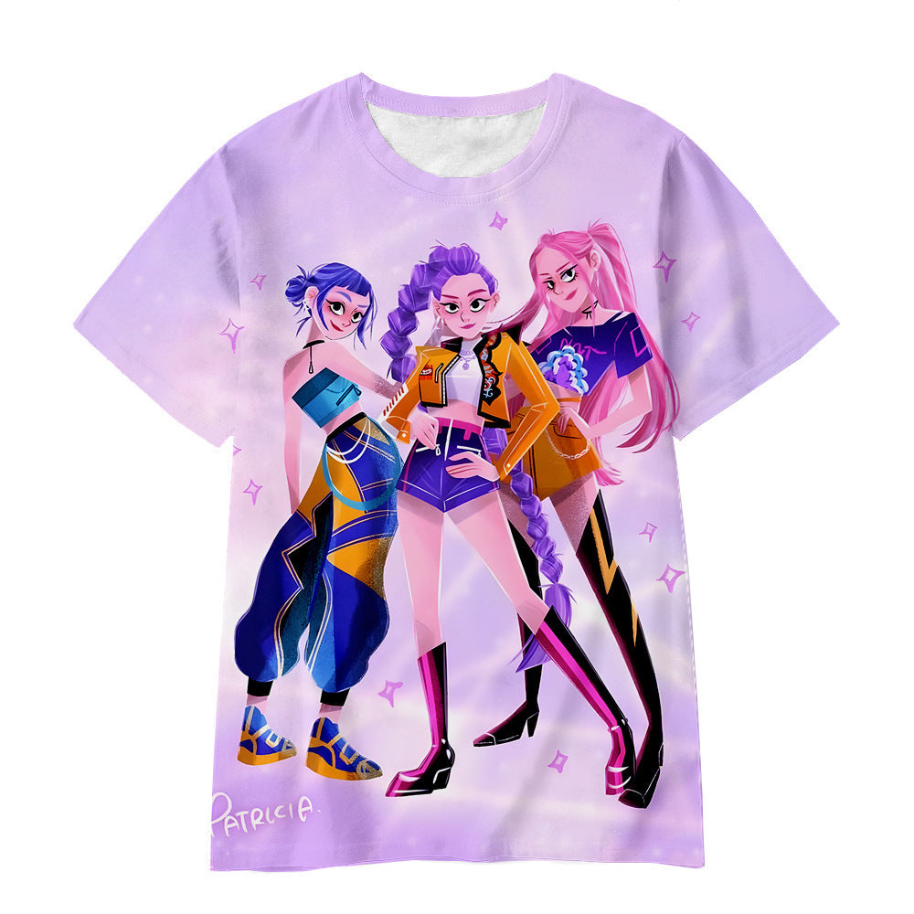 Witcher boy group 3d digital printing cross-border overseas casual loosefashion t-shirt k-pop girls t-shirt