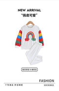 Export kidssweatshirttwo-piece setwhite round neck long sleeves rainbow embroiderprinting joggers pants boys and girls suit