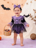Baby girl halloween witch cosplay patchwork purple mesh romper