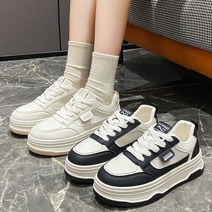 Popular little white shoes women's spring and autumn 2024 new shoes versatile thick baseplate shoes heightening ins sports shoes