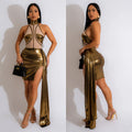 C6358 cross-border   fashion women's solid color side cape sleeveless mini dress