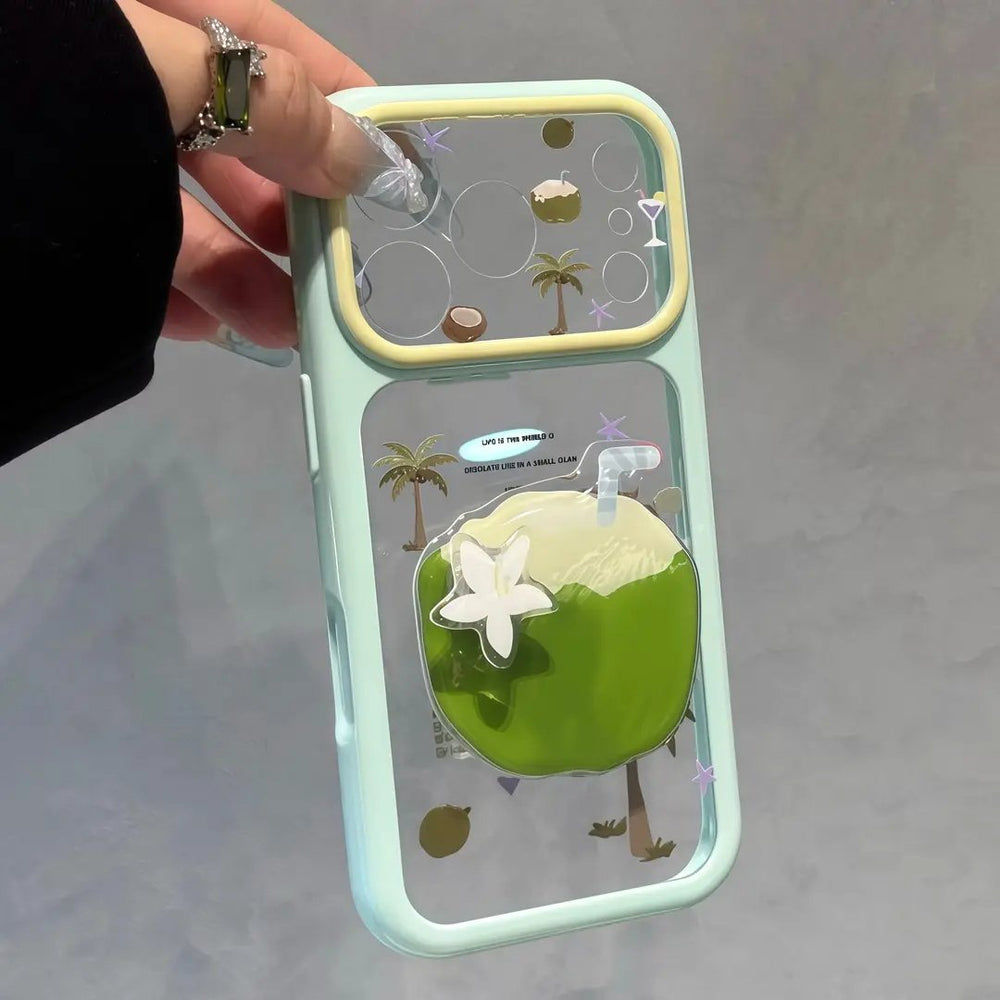 Suitable for apple 17promax starry sky shell summer rotating flower green coconut iphone18 anti-fall mobile phone case 15