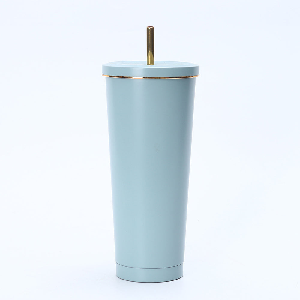 304 stainless steel gold-rimmed straw thermos cup outdoor portable car cooling ice cup car cup coffee cup