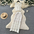 Vacation style cut out silm type lacetwo-piece set women's summerhigh waistslimming look vest skirtelegantsuit