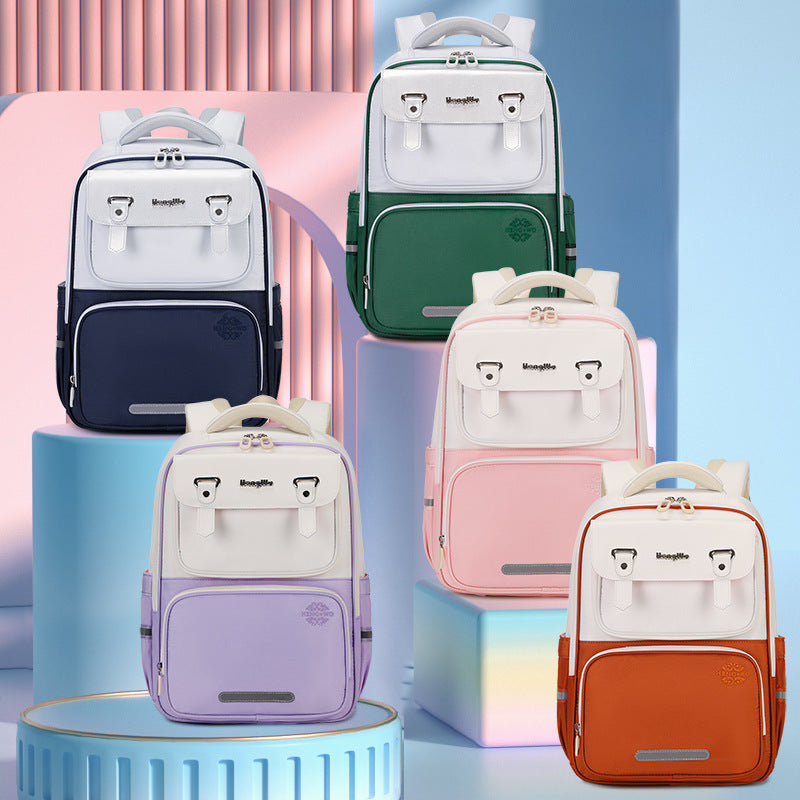 Student schoolbag large capacity kids burden reduction spine protection british style backpack factory direct sales lightweight anti-hunchback