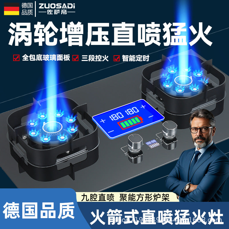 German brand gas stove double burner home natural gas/lpg high-power cooktop nine-cavity direct injection stainless steel new model