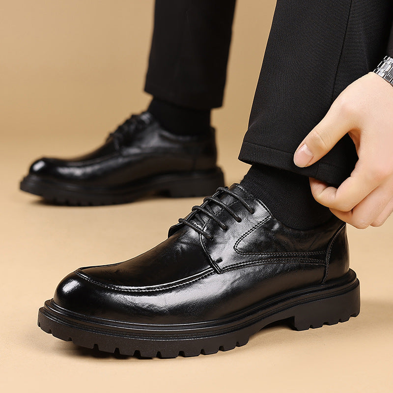 Genuine leather men's formal dress shoes - business, british style, chunky sole, casual, work, wedding, groom shoes 2401-1