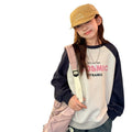 Girls' stylish t-shirt top - autumn collection, cartoon sleeve, loose fit, long sleeve,  new arrival, mid-to-large size, color block base layer, trendy