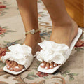 Women's flat square toe slippers sandals black pearl flat sandals flat slippers fashion women's shoes black lace