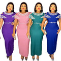 export independent station hot diamond fake shawl sleeves patchwork elegance silm hip covering dress african plus size women's clothing