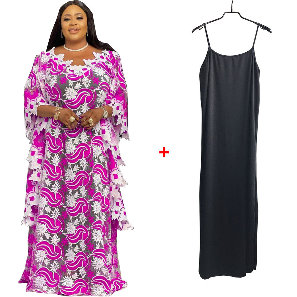 supply african plus sizeloose bat shirt women's colorful water-soluble lacev neck blouse robe dress