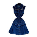 American retro hot girl style sleeveless denim dress - women's summer diamond-embellished slim-fit, figure-flattering, stunning petite mini dress