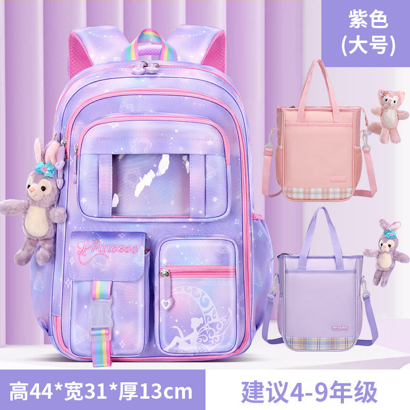 New primary school schoolbag women's lightweight large-capacity refrigerator side opening to reduce the burden of dream children's backpack for grades 1-6