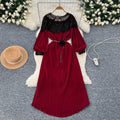 Autumn european and american retro court style heavy sequin embroidered long pleated puff sleeve dress women's pleated skirt