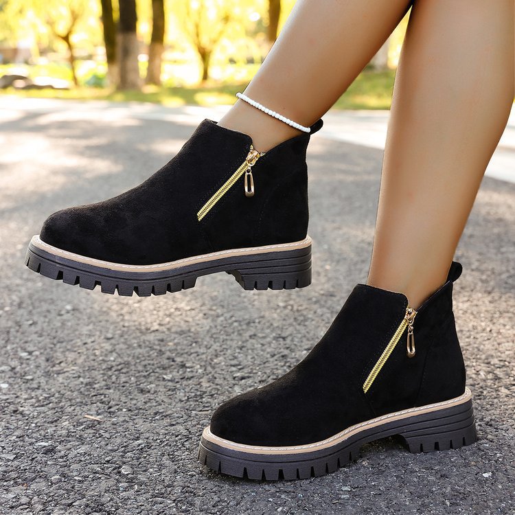 cross-border round toe side zipper martin boots ankle boots chunky heel new autumn/winter plus size women's ankle boots for export