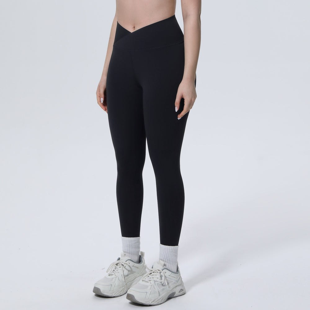 Fashionable and personalized seamless cross-waist tight abdominal yoga pants high waist hip lifting running fitness sports pants for women