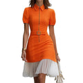Amazon elegance contrast color polo collar short sleeve dress  summer new arrival slim slimming look short skirt