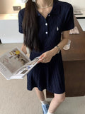Classic export polo style preppy casual summer cable knit short sleeve knit dress skirt for women