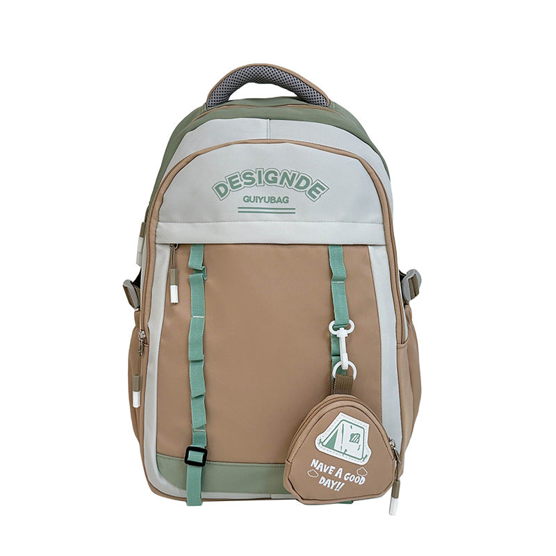 School bag female primary school students large-capacity contrasting color simple Japanese backpack 2025 new junior high school travel backpack