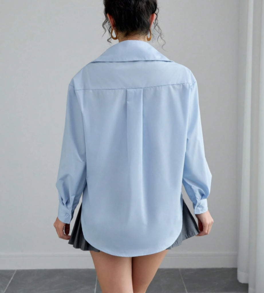 Spring/summer/autumn solid color front button long sleeve shirt - casual, minimalist, stylish, and versatile top, perfect for everyday commuting