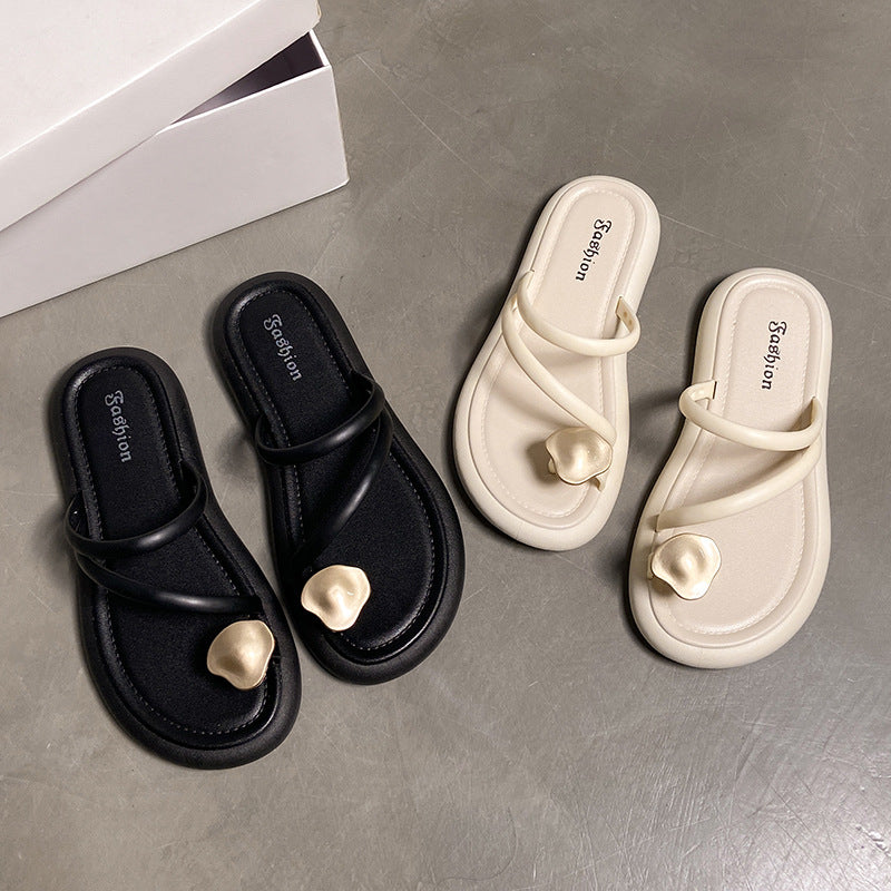 Super popular toe-toe sandals for women, new summer korean style, versatile flat bottom vacation casual beach shoes, popular shoes
