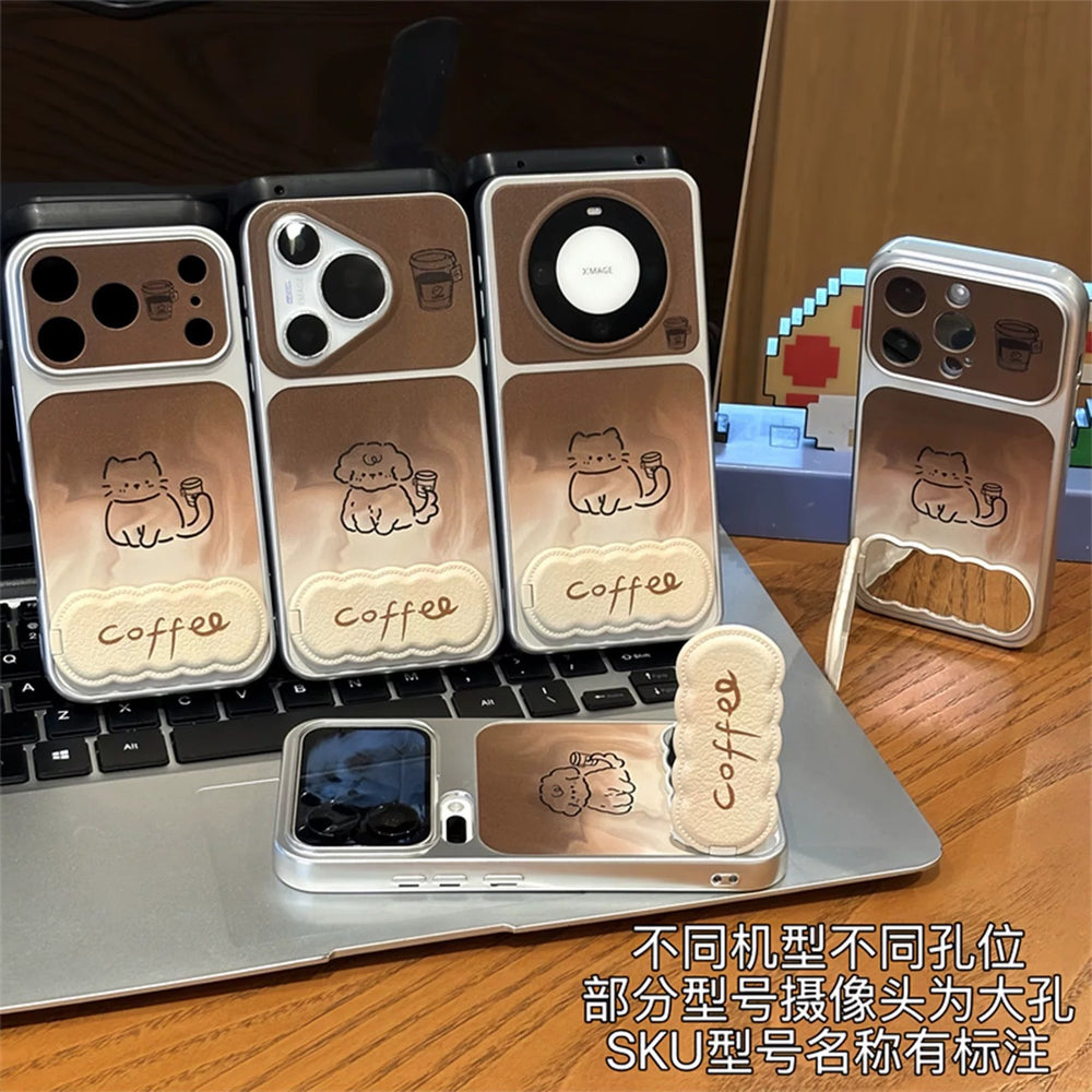 Suitable for iphone18/16 gradient brown bottom mobile phone case apple 17promax coffee cat and dog line protective cover