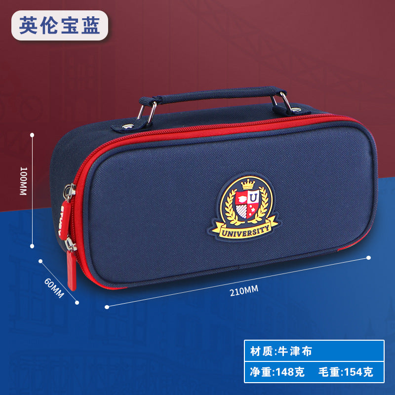 Customized pencil case British style large capacity pencil case Boy college style stationery bag Portable Oxford cloth stationery box wholesale