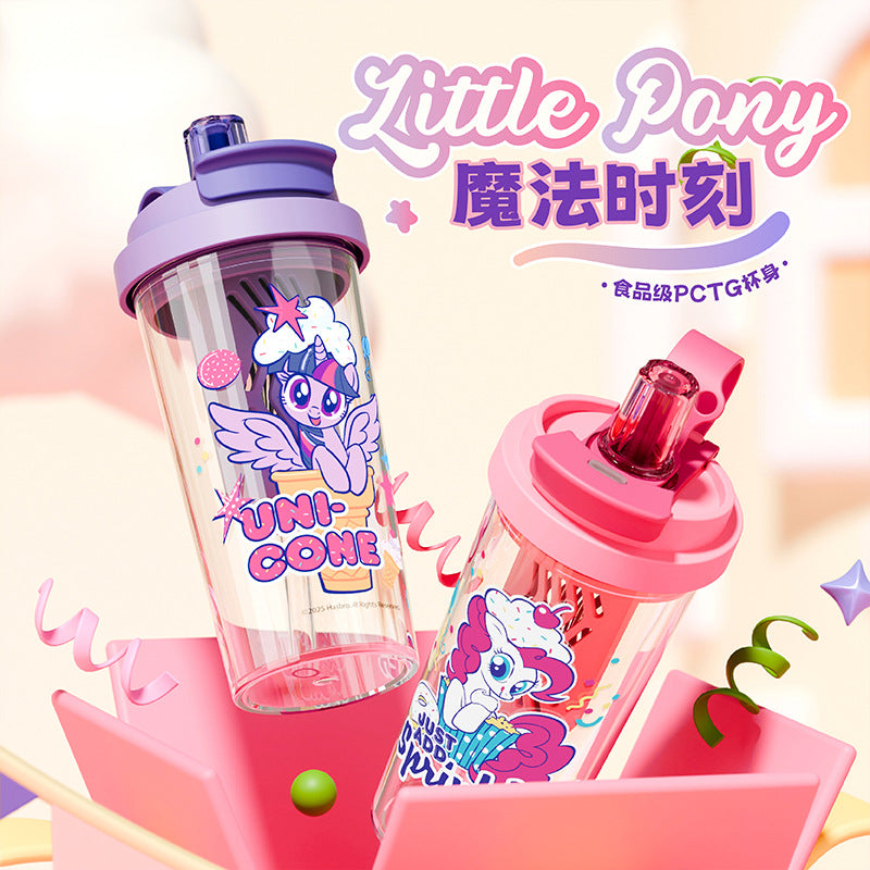 Authentic collaboration: my little pony high-temperature resistant plastic coffee/water cup - dual-drink, portable, cute, stylish, student-friendly with straw