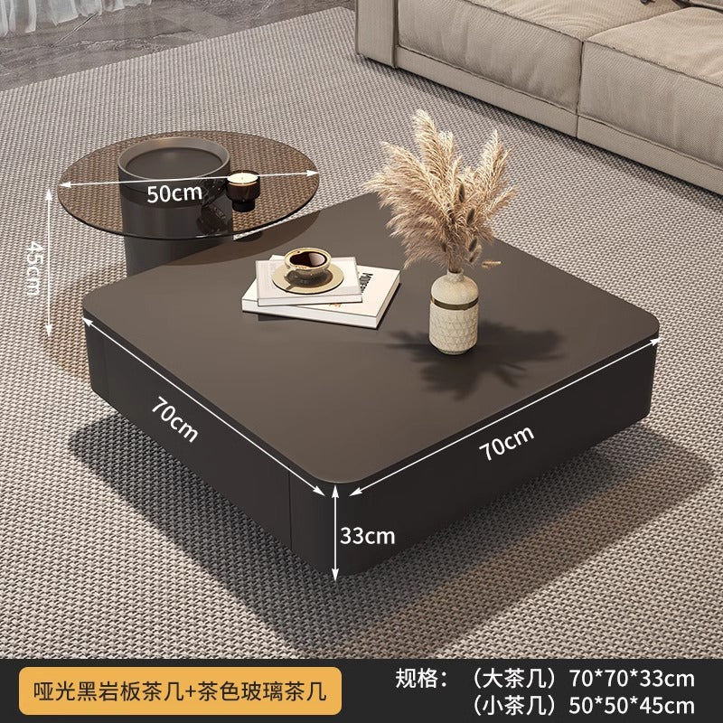 For home tea table living room glass black light luxury slate modern casual combination coffee table small apartment square sense for home