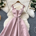 Hepburn style dress for women summerfrenchclassy sense bows waist slimming look suspender square collar fluffy dress