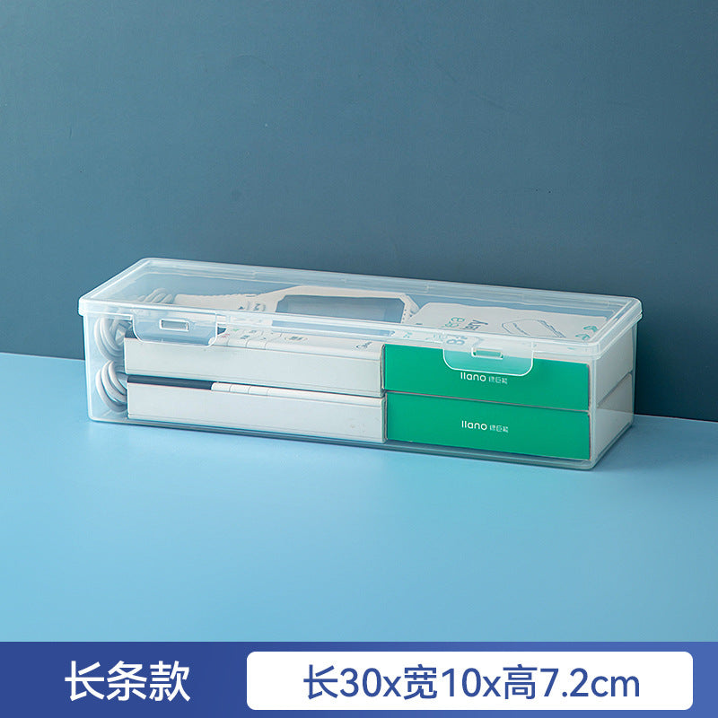 Desktop long rectangular storage box with lid grid transparent storage box flip plastic data cable storage box