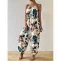 code new arrival  original women's casual plant printing jogger pants suspender jumpsuit