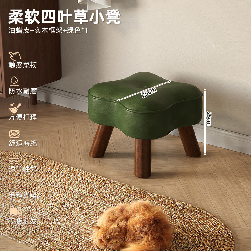 Cream wind small stool solid wood high stool living room small bench sofa stool low stool makeup stool home door shoe changing stool