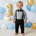 New spring korean style children's outfit: jacquard long-sleeve shirt and suspender pants set - perfect for baby's first birthday celebration