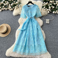 French chic beaded round neck short sleeve dress - premium embroidery, slim fit, figure-flattering, elegant women's dress