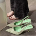 Classy small fragrant style high heels stiletto pointed toe sandals for women 202summernew arrival back empty toe cap plus sizeflats