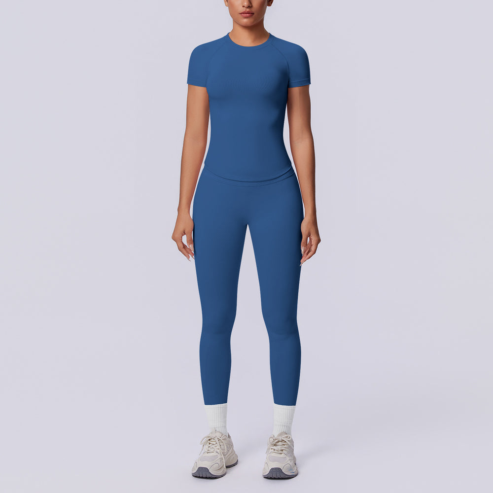 Seamless cross-border yoga set: shaping short-sleeve top & high-waisted butt-lifting leggings - perfect for running and fitness