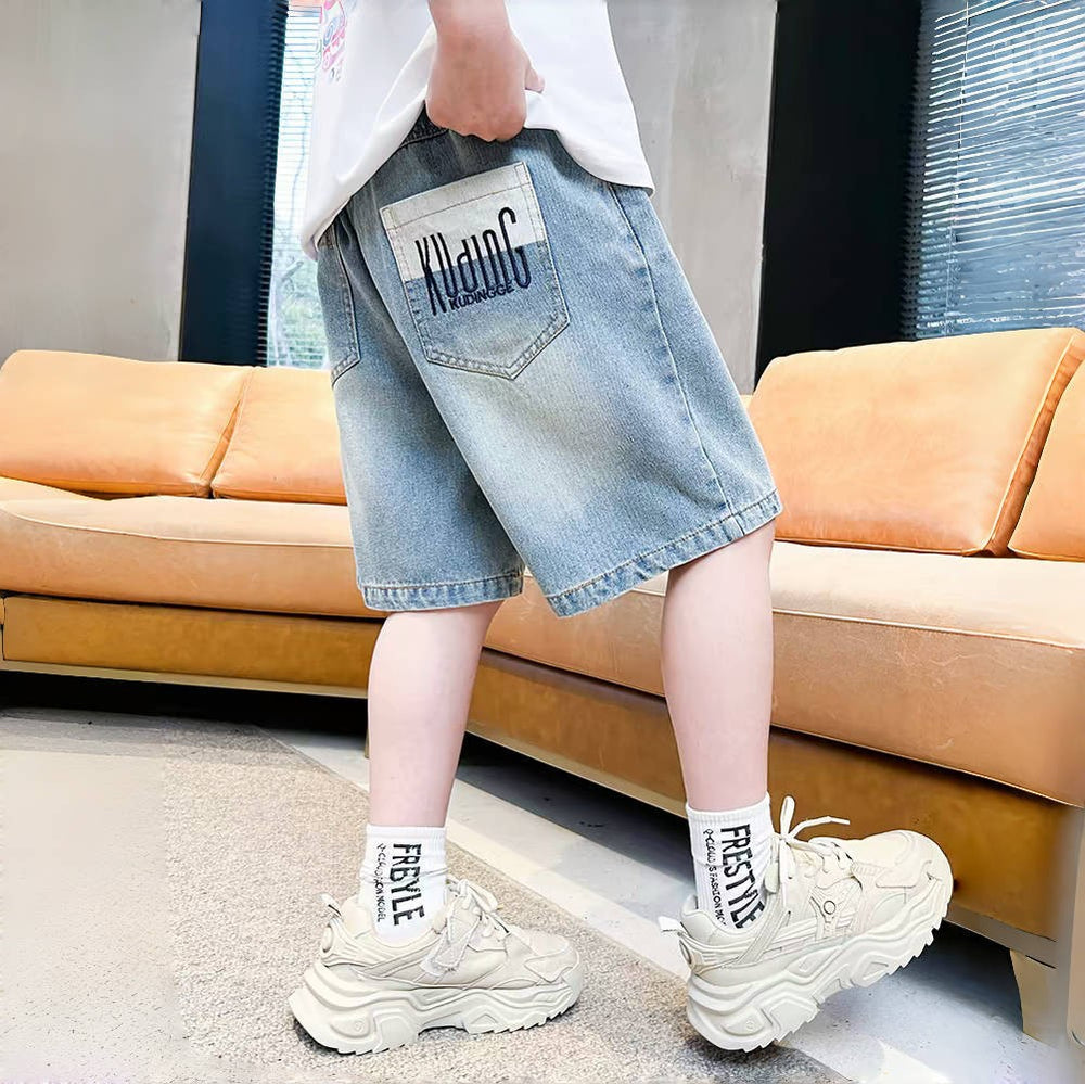 Boys' denim shorts, summer lightweight style, for older boys and teens. trendy, street-style, cool and edgy summer shorts for kids, loose fit