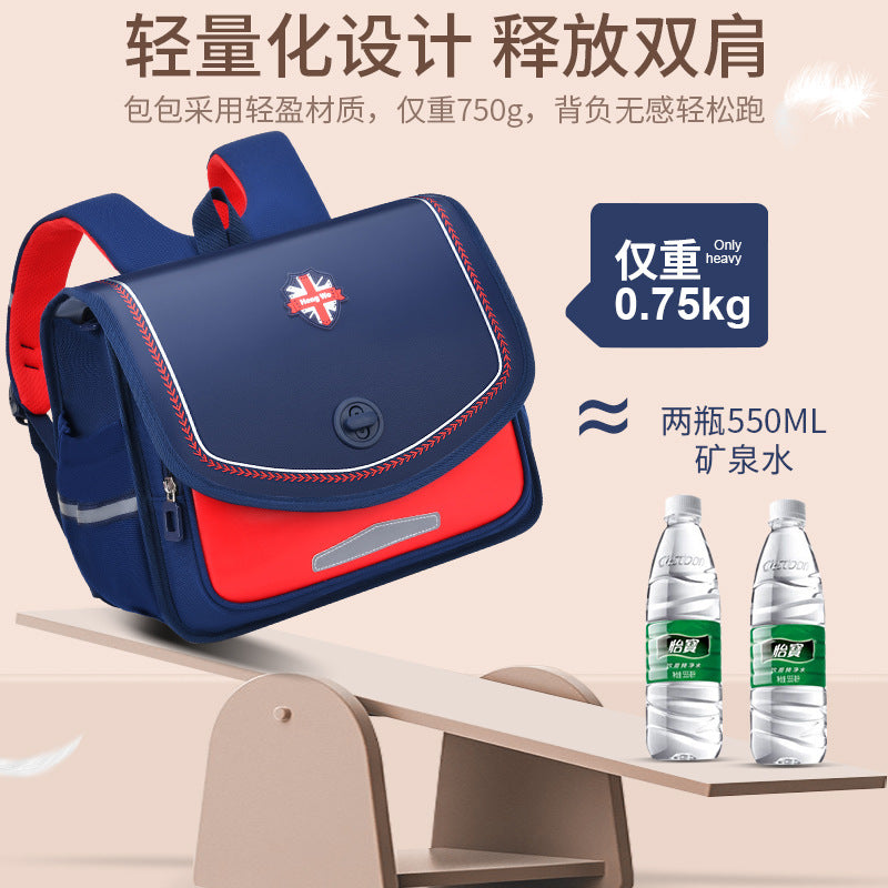 New british style horizontal elementary school backpack - grades 2-5, spine protection, weight reduction, water-resistant, minimalist design, durable