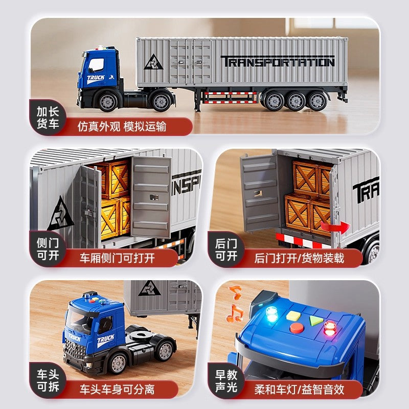 Kids' extra-long big truck toy - alloy semi-truck with container, trailer, and forklift