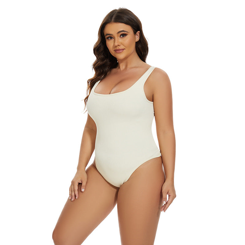 2023  Europe and the United States  hot-selling seamless threaded vest waist shaping square collar onesie