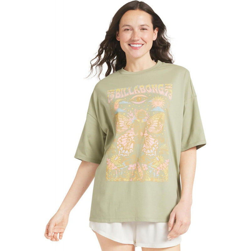 Amazon european style relaxed fit premium soft t-shirt for women,  summer new arrival, short sleeve printed top