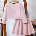 autumn/winter girls' chanel-inspired outfit: pink and white bowknot round neck jacket & mini skirt two-piece set