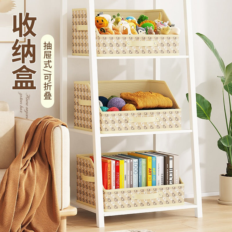 Household storage basket Desktop sundries Children's toys Snacks storage box Plaid pixel drawer dormitory finishing basket