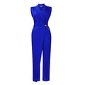 Q130  cross-border new summer elegant fashion sleeveless suit collar women's casual commute jumpsuit
