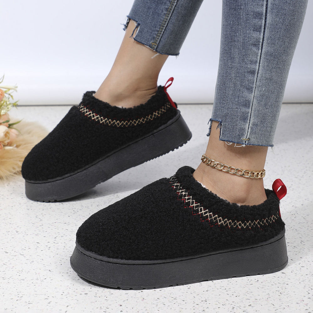 Thick soleoutwearwinter baotou half slippers new arrival ethnic style lace furry half-top export snow cotton slippers