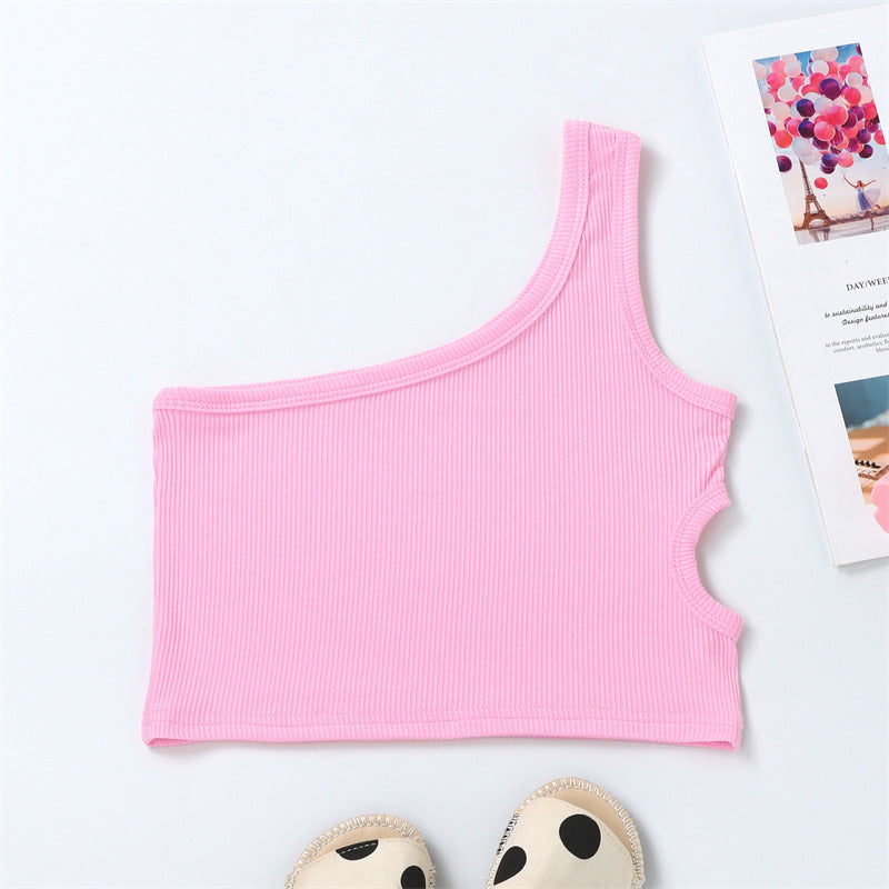 Infant and toddler vest children's clothing summer one-shoulder same-side waist hole girl's halter top cotton fashionfashion style