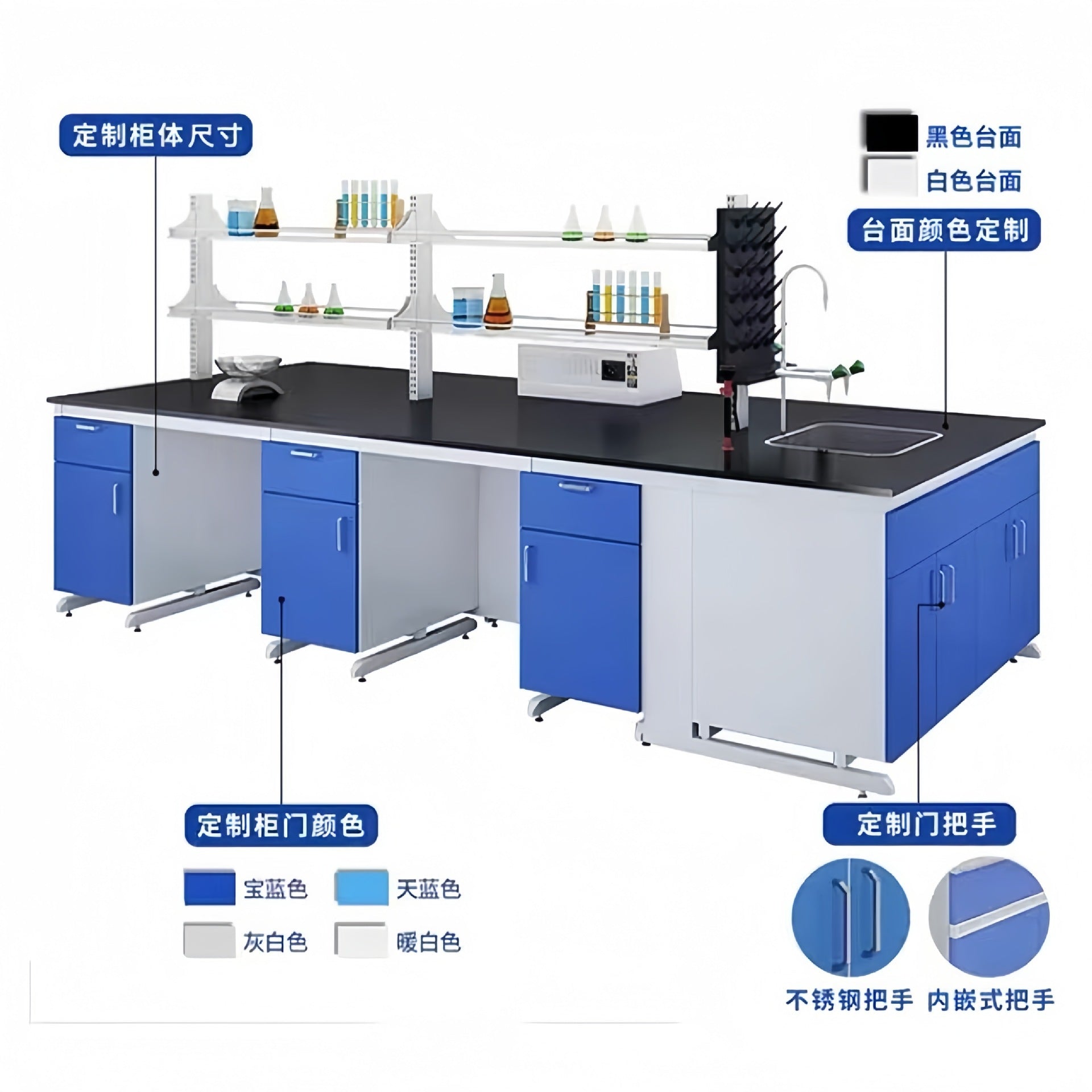 PP central bench experimental bench chemical laboratory bench edge workbench acid and alkali test console hanging cabinet experimental table